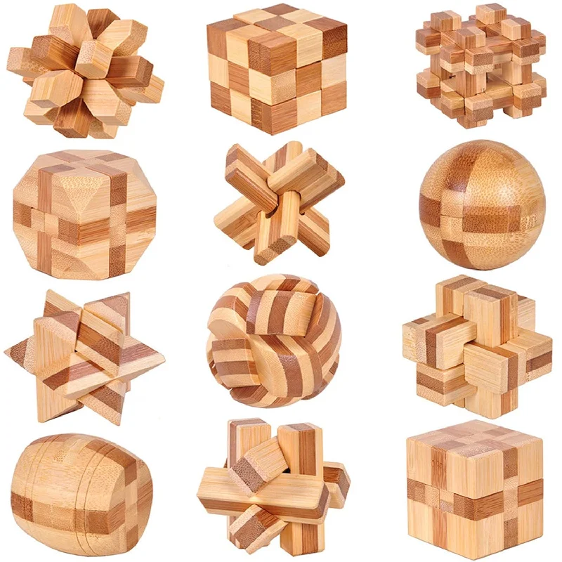 12Pcs Wooden Brain Teaser Puzzles, Iq Challenge Puzzle Games, Logic Smart M