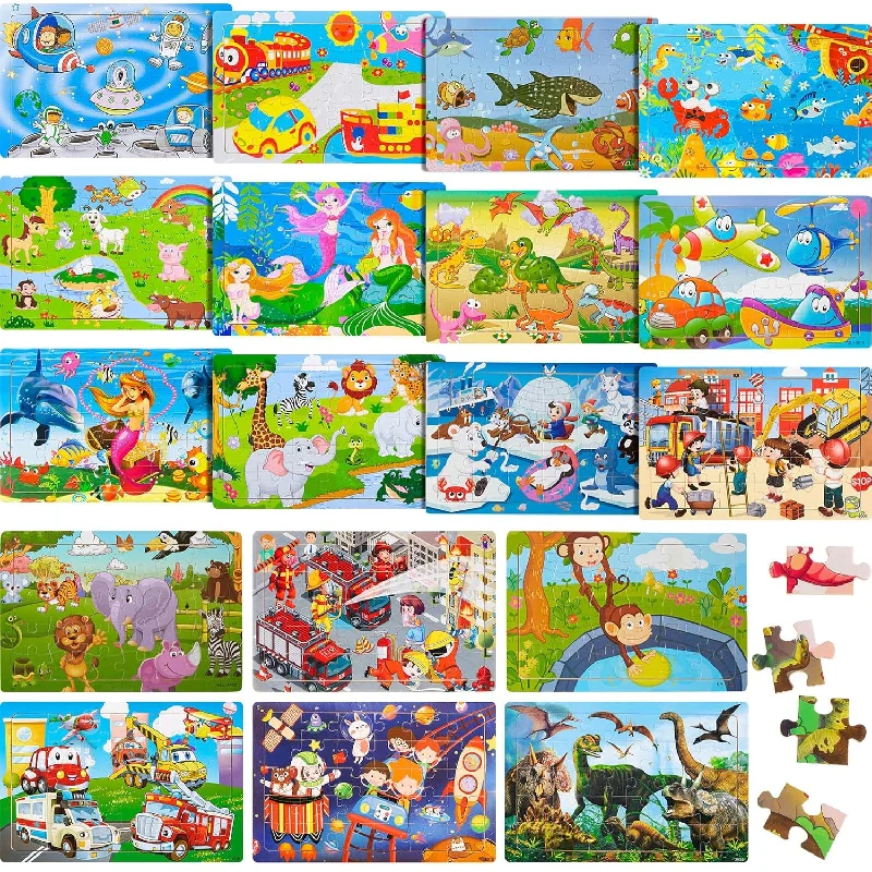 18 Pack 30 Pieces Puzzles for Kids Ages 3-8 Wooden Kids Puzzles Toddler Puz