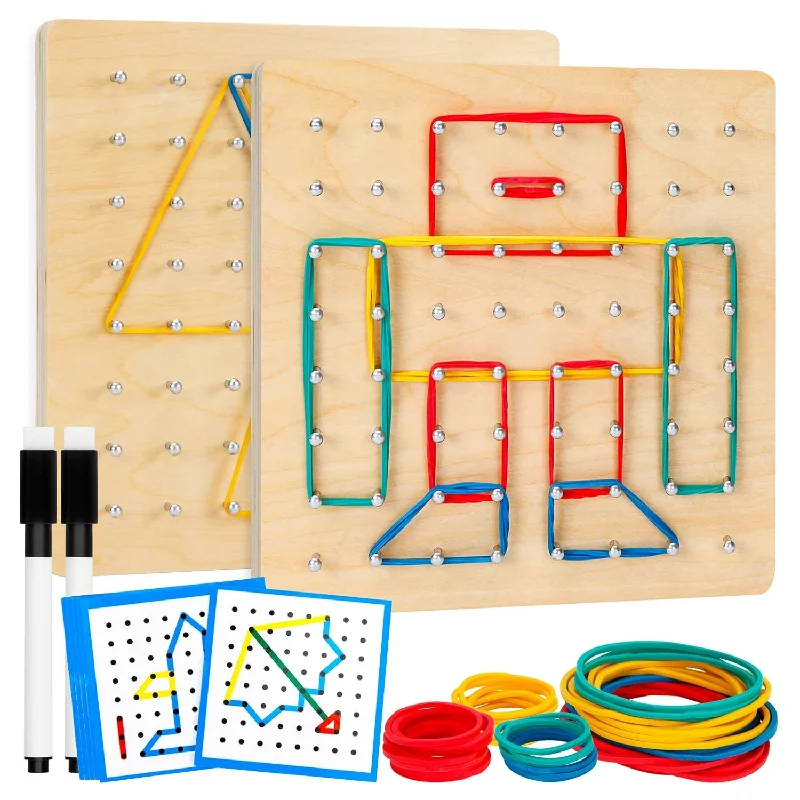 2Pack Wooden Geoboard,Montessori Toy,Graphical Mathematical Education Toy F