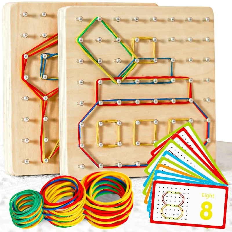 2Pack Wooden Geoboard Montessori Toys Wood Geo Board Manipulative Math Geob