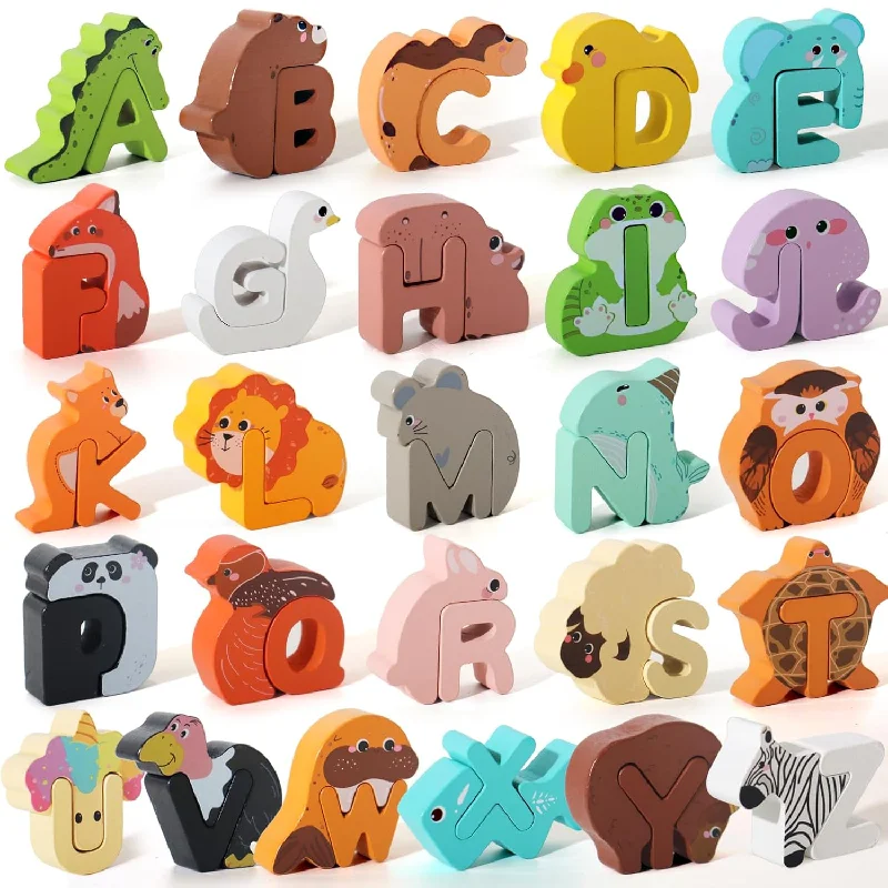 52 Pieces Matching Game, Wooden Alphabet Animal Puzzles For Toddlers, Abc P