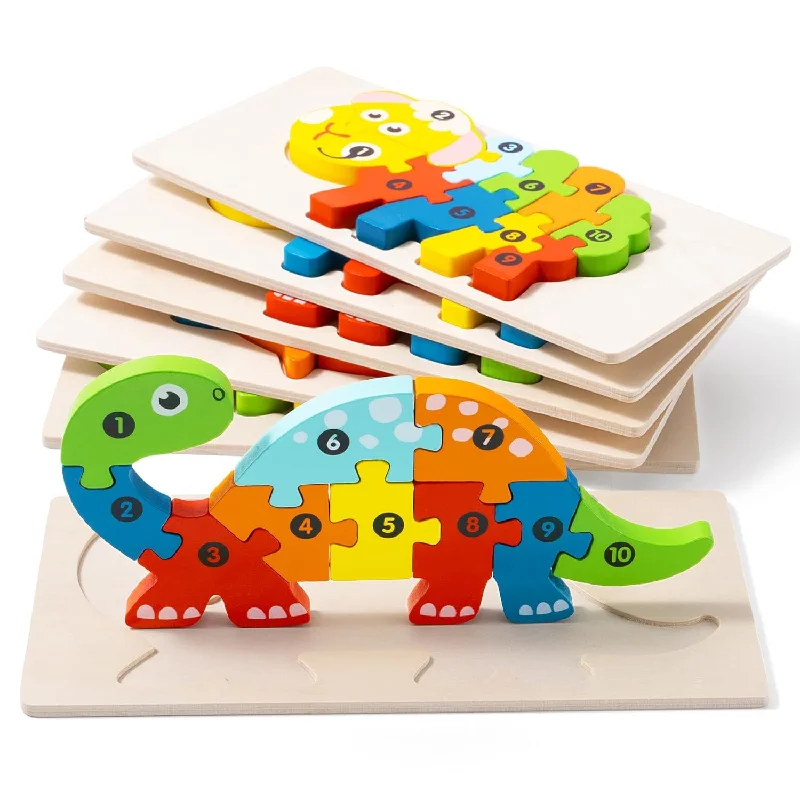 6 Pack Wooden Animal Toddler Puzzles For Kids Ages 3 5, Baby Montessori Toys F