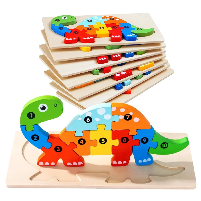 7 Pack Wooden Animal Toddler Puzzles For Kids Ages 3 5, Baby Montessori Toy