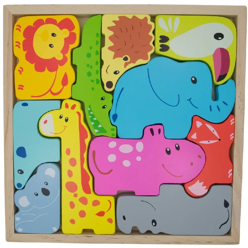 Animals Learning Wooden Blocks Puzzle