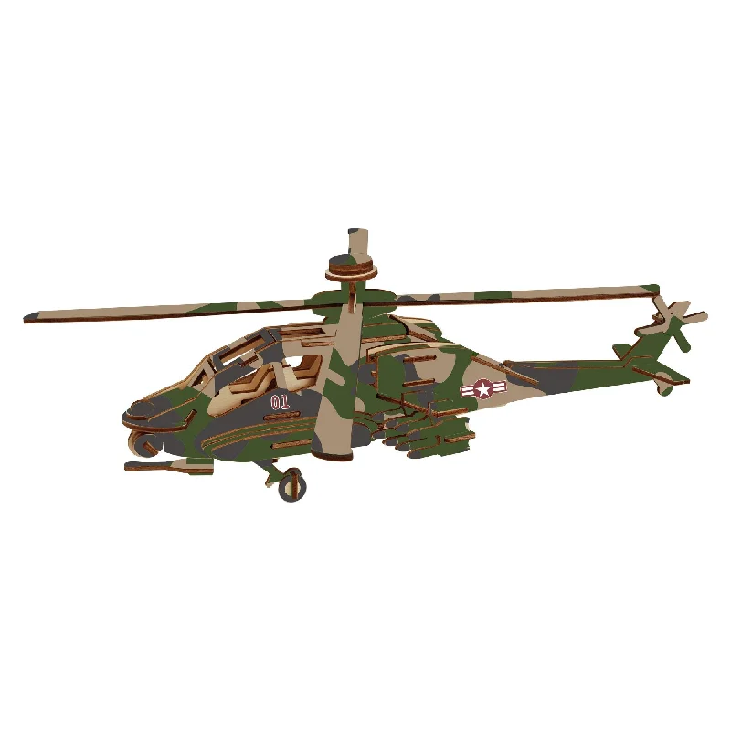 Apache Helicopter Model Kit - Wooden Laser-cut 3d Puzzle (82 Pcs)