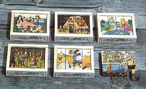 Atelier Fischer Wooden Block Cube Puzzle in Wooden Case - Fairy Tale Scenes (12 Pieces)