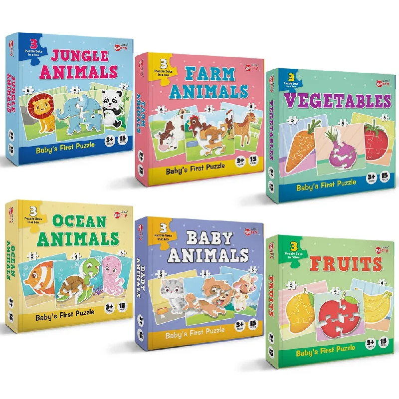 Baby’s First Jigsaw Puzzle Animals, Fruits & Vegetables (Set of 6) | 90 Pieces