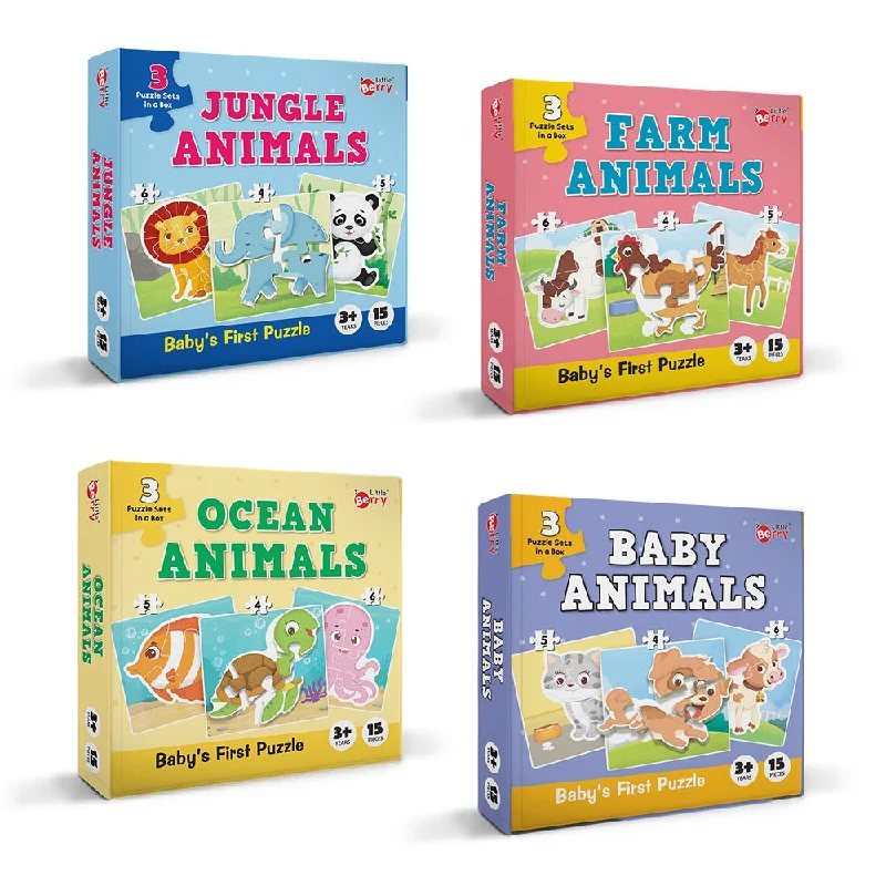 Baby’s First Jigsaw Puzzle Jungle, Farm, Baby & Ocean Animals (set of 4) | 60 Pieces