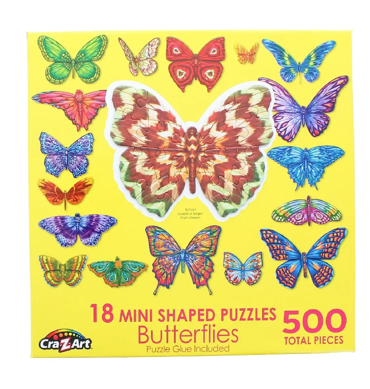 Butterflies II | 18 Mini Shaped Jigsaw Puzzles | 500 Color Coded Pieces