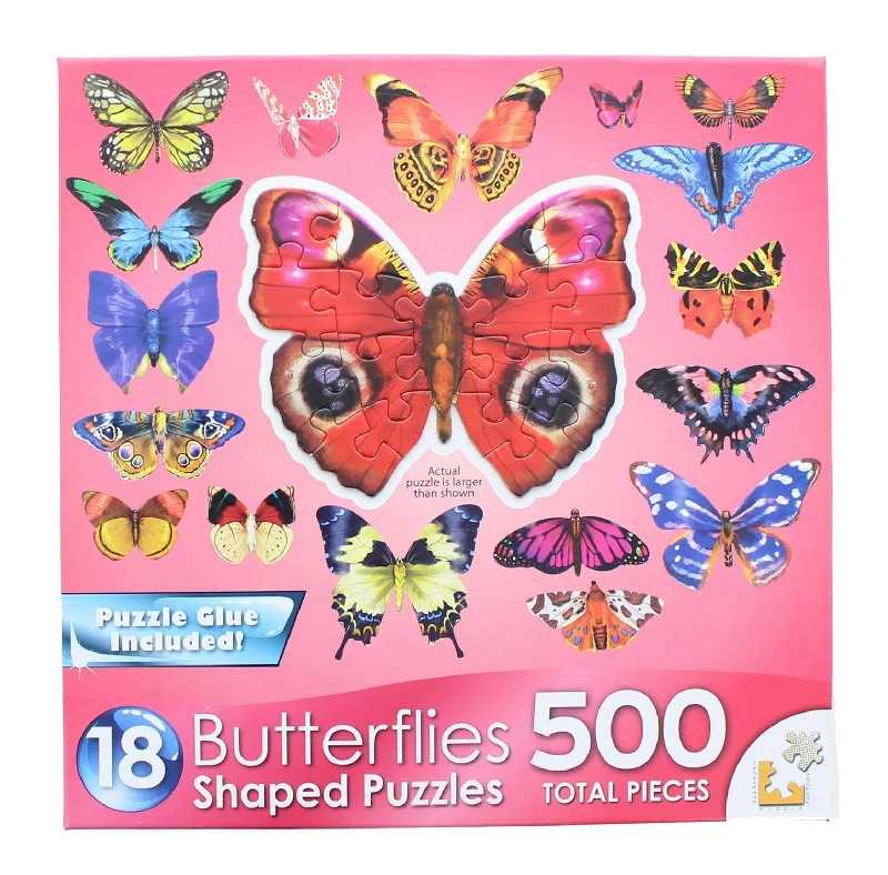 Butterflies III | 18 Mini Shaped Jigsaw Puzzles | 500 Color Coded Pieces