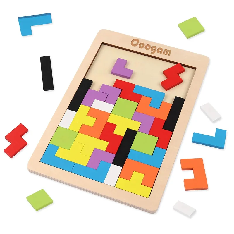 Coogam Wooden Blocks Puzzle Brain Teasers Toy Tangram Jigsaw Intelligence C