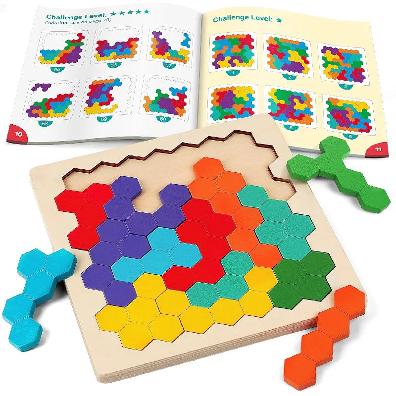 Coogam Wooden Tangram Puzzle, Color Shape Pattern Jigsaw Brain Teasers 3D L