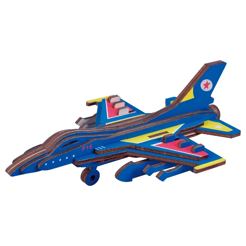 F-16 Fighter Plane Model Kit - Wooden Laser-cut 3d Puzzle (23 Pcs)