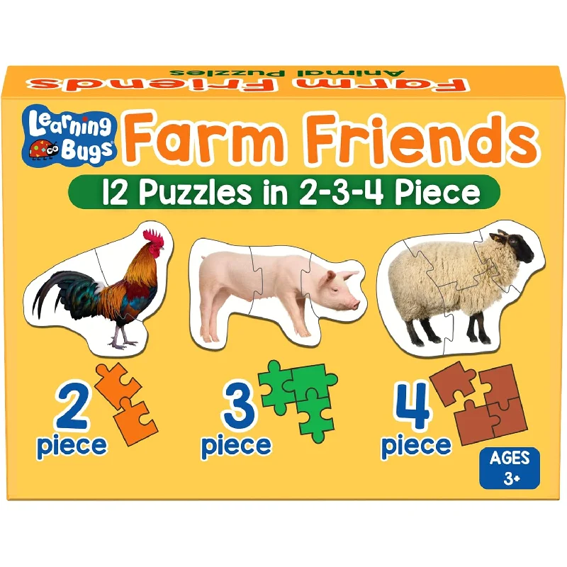 Farm Animal Puzzle, 12 Puzzles In 2 3 4 Piece Jigsaw & Toddler Puzzles