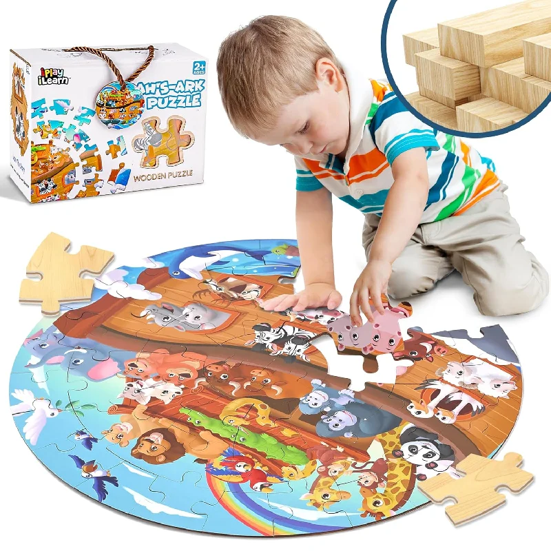 iPlay, iLearn Toddlers Noah's-Ark Wooden Animal Puzzles, Kids Floor Puzzles