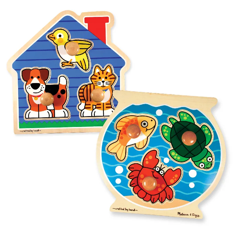 Wooden Jumbo Peg Puzzle 2-Pack: Fish Bowl, House Pets