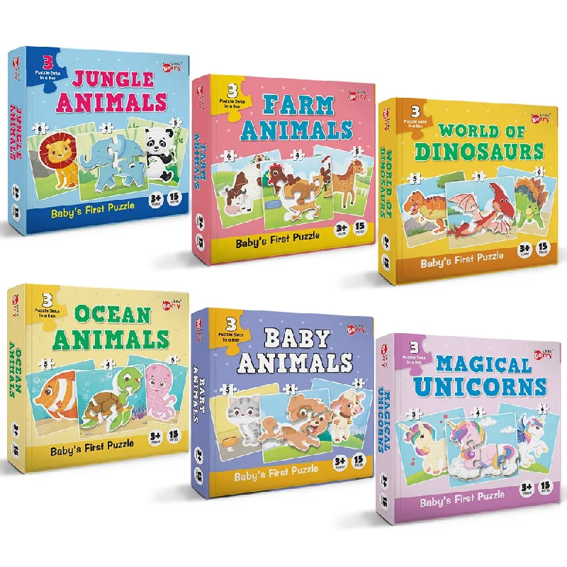 Baby’s First Jigsaw Puzzle Animals, Dinosaurs & Unicorns  (set of 6) | 90 Pieces