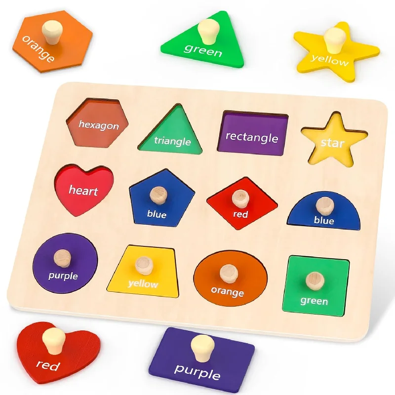 Montessori Toys For Toddlers 1, 2, 3 Year Old, Wooden Shape Learning Puzzle