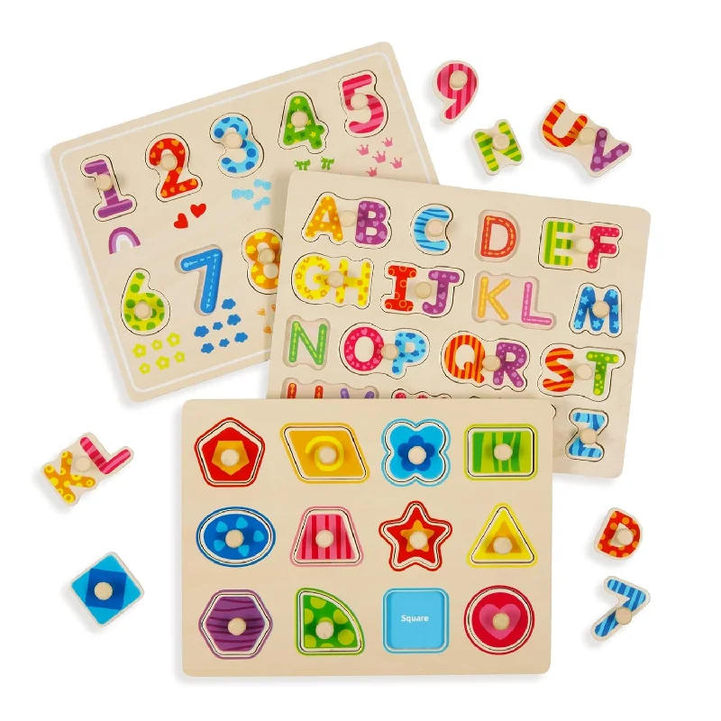 Montessori Wooden Peg Puzzles For Toddlers 1 3, 3 Pcs Toddler Puzzles Toys Alp