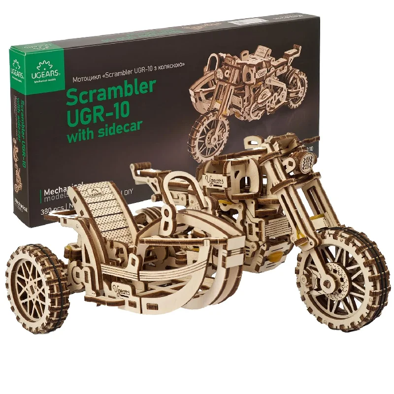 Motorcycle With Sidecar 3D Puzzles Ugr 10 Motorcycle Scrambler Wooden Model Ki