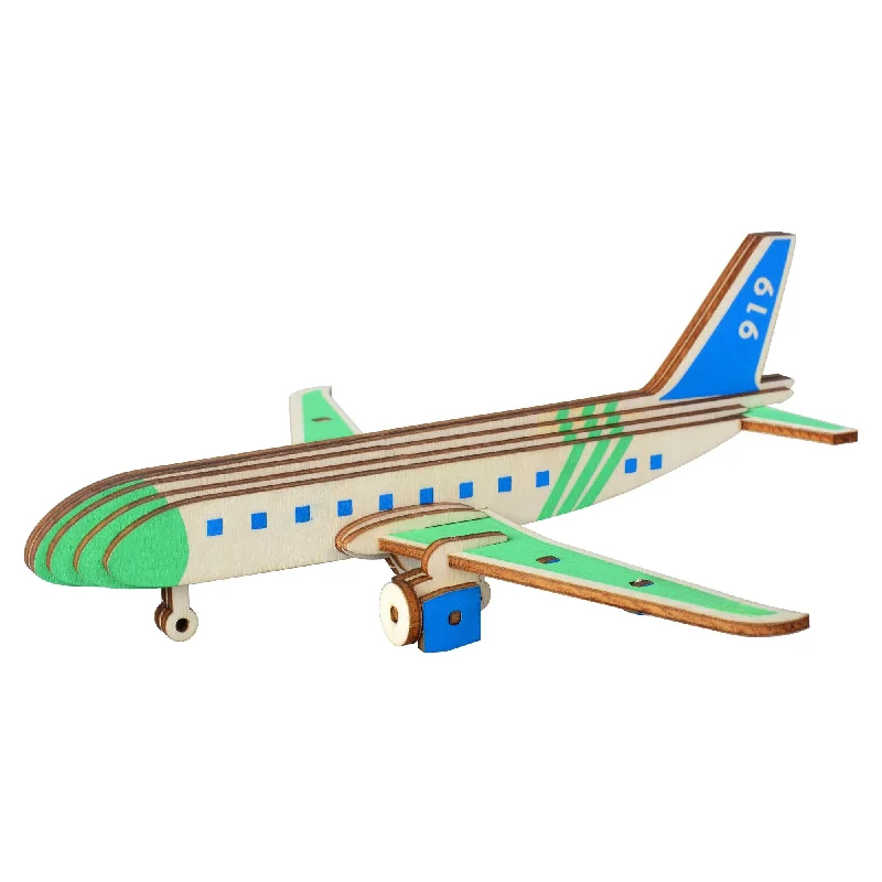 Passenger Airplane Model Kit - Wooden Laser-cut 3d Puzzle (27 Pcs)