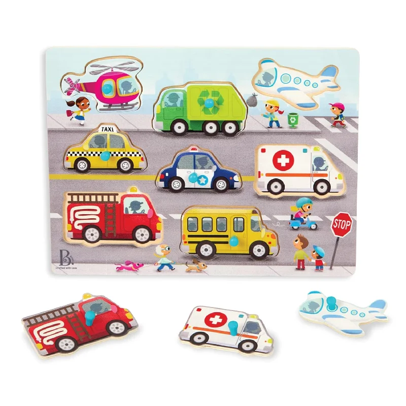 Peek & Explore Vehicles Wooden Peg Puzzle Vehicle Puzzle For Toddlers, Kids