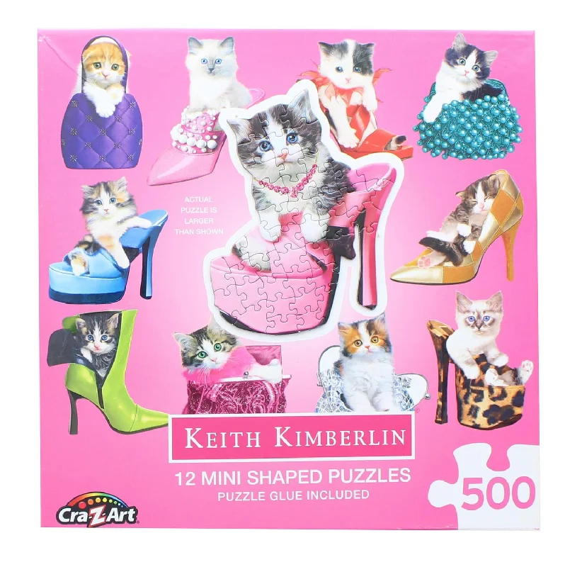 Pretty Kitties | 12 Mini Shaped Jigsaw Puzzles | 500 Color Coded Pieces