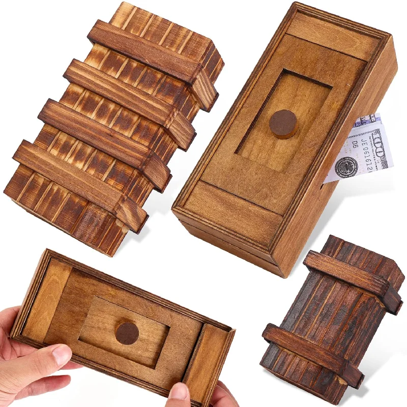 Puzzle Box 3 Pack Wooden Secret Puzzle Box With Hidden Compartment 3D Brain