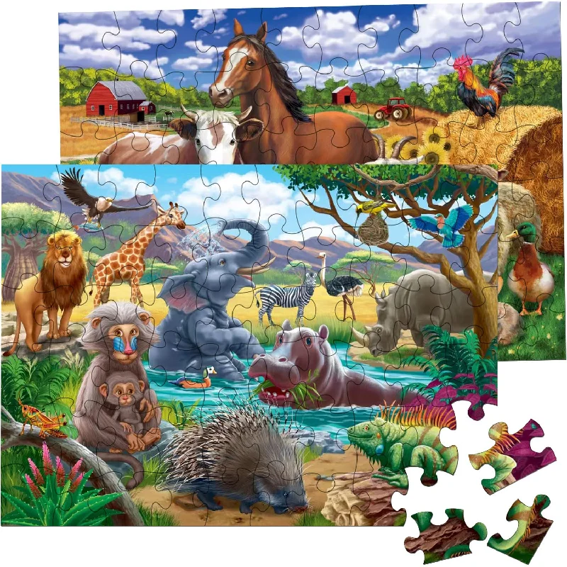 Puzzles For Kids Ages 4 8 Year Old Farm & Wild Animal,2 Packs 60 Pieces Jig