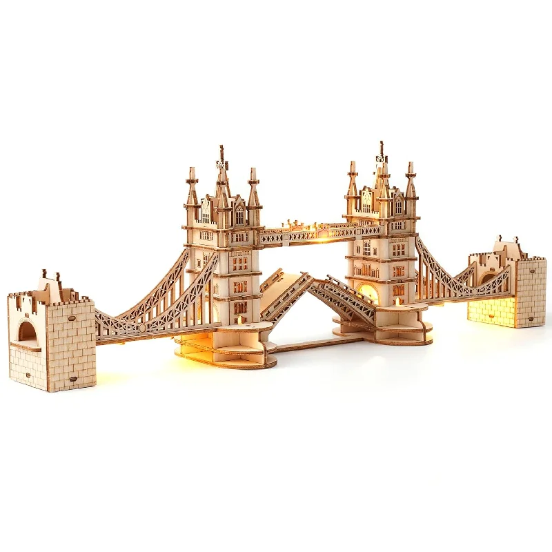 ROBOTIME 3D Puzzle Wooden Craft Kits with LED Light DIY Tower Bridge Constr