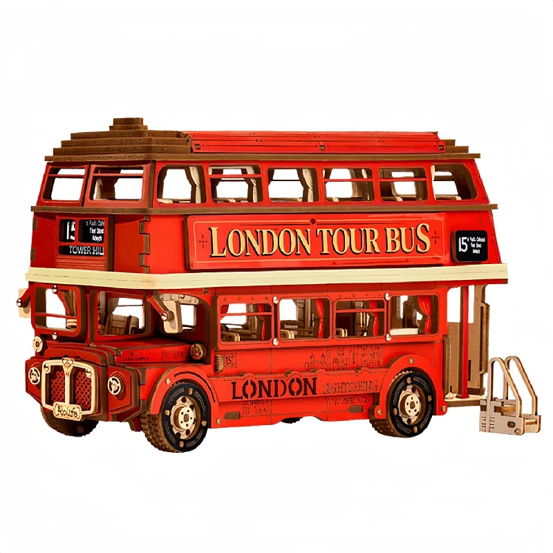 ROBOTIME 3D Puzzles for Adults Wooden Craft London Tour Bus DIY Model Kit t