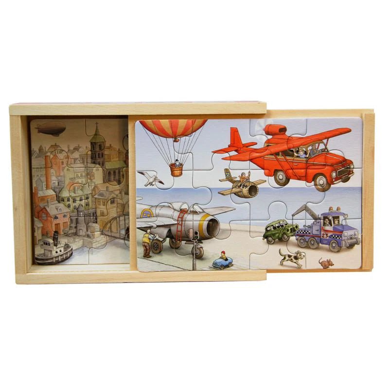 Set of 4 Wooden Airplane Puzzles in Box by Jan Lööf