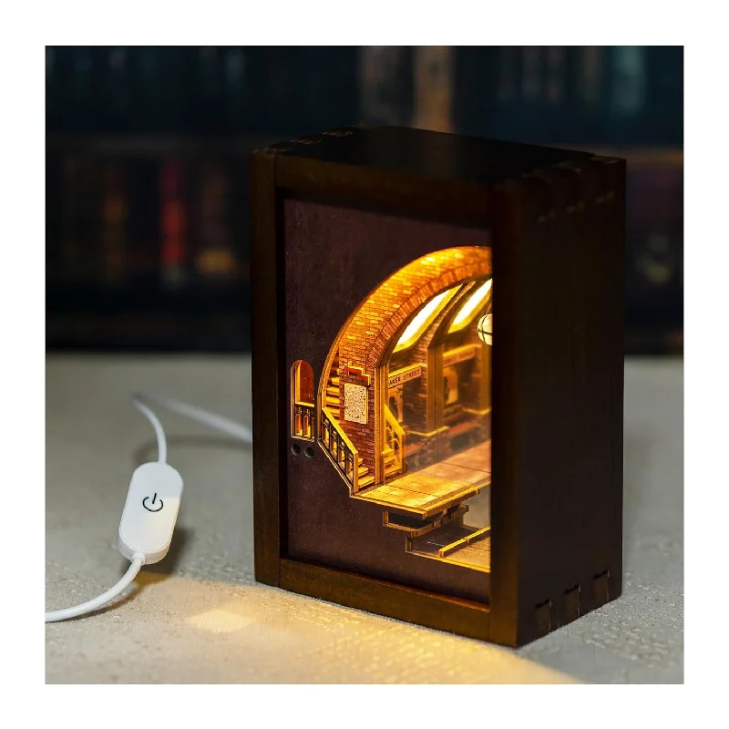 Sherlock Holmes Diy 3D Puzzle Night Light, Baker Street Miniature Wooden Lamp,