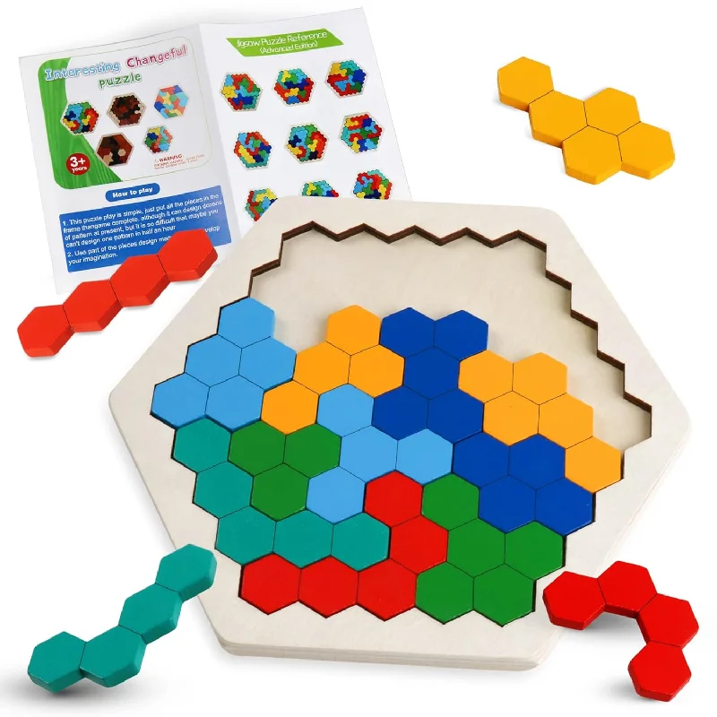 Skrtuan Wooden Blocks Puzzle for Kid Adults Brain Teaser Hexagon Puzzles Ga