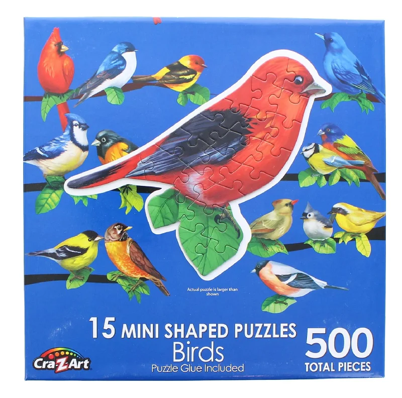 Songbirds II | 15 Mini Shaped Jigsaw Puzzles | 500 Color Coded Pieces