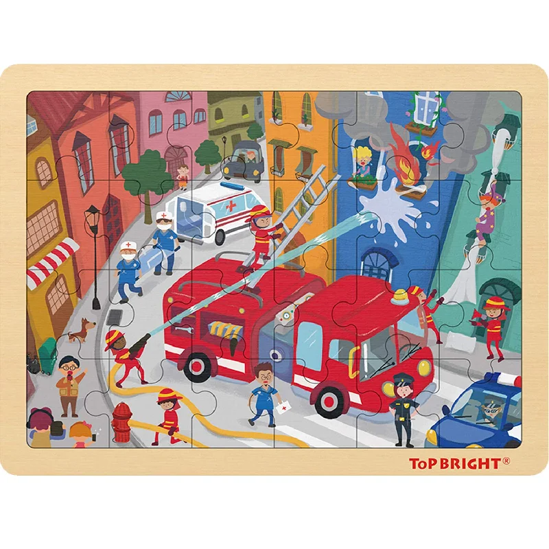 TOP BRIGHT 24 Piece Puzzles for Kids Ages 3-5 - Fire Rescue Wooden Jigsaw P