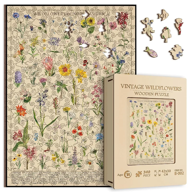 Vintage Wooden Wildflowers Puzzle 340 Pieces For Adult, Botany Plant Flower