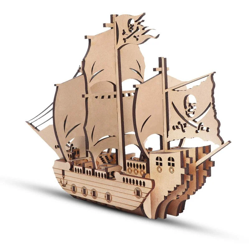 3D Wooden Pirate Ship Puzzle for Kids - 15 Pcs