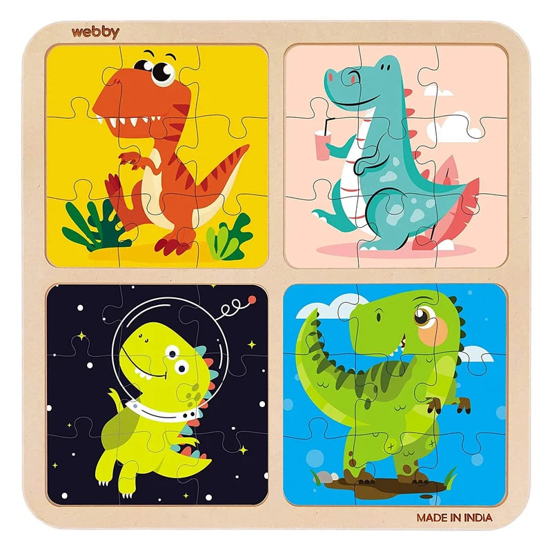 4 In 1 Wooden Dinosaur Puzzle Toy, 36 Pcs