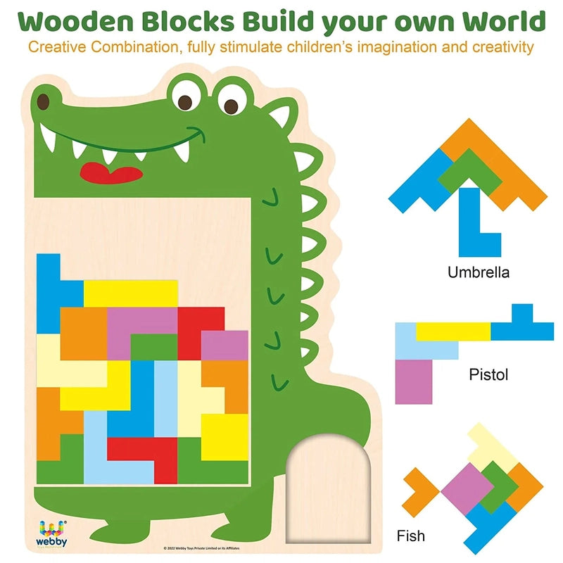 Wooden Alligator Tetris Brain Teaser Puzzle (Dark Green) - 26 Pcs