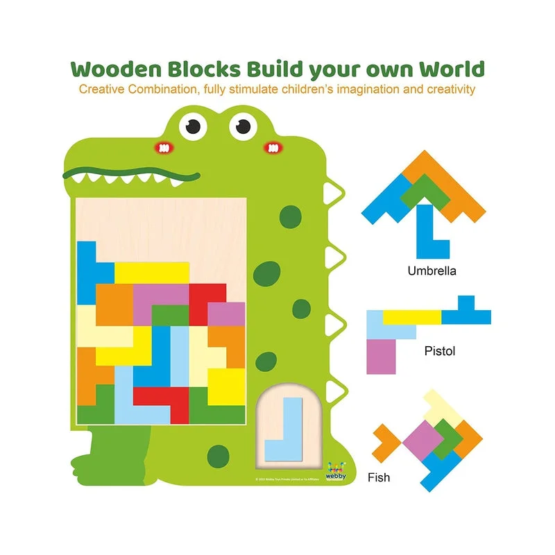 Wooden Alligator Tetris Brain Teaser Puzzle (Light Green) - 26 Pcs