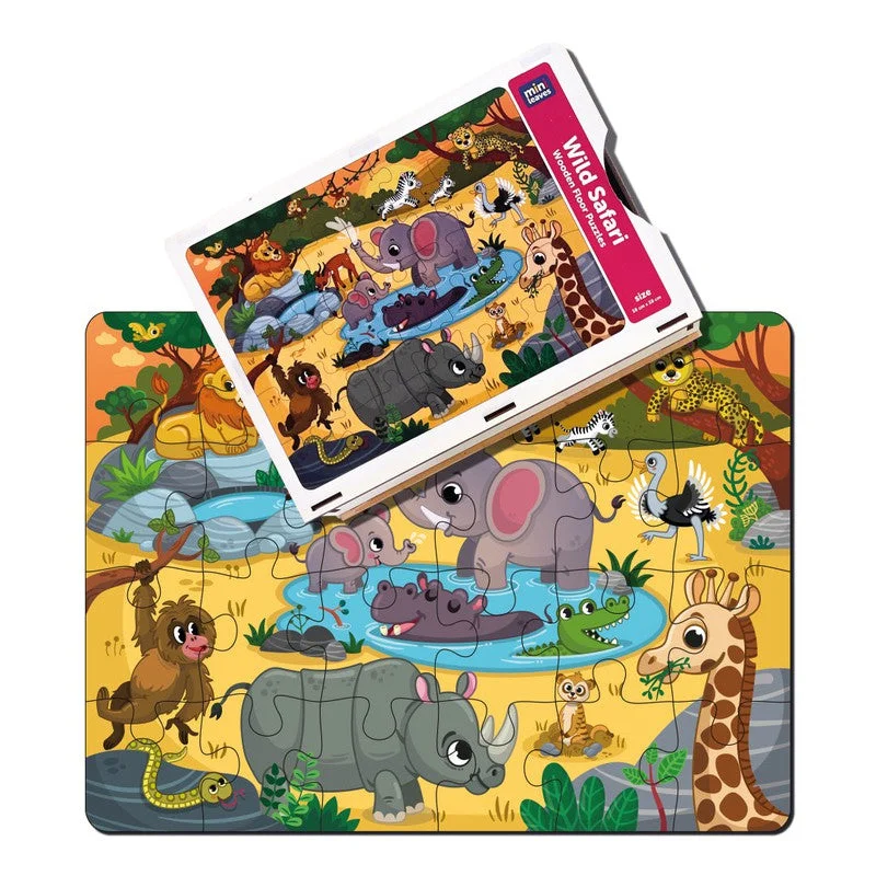 Wild Safari Animals 24 Pieces Wooden Jigsaw Floor Puzzle