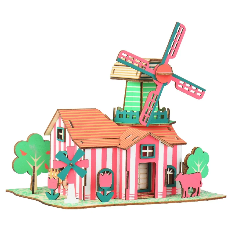 Windmill Model Kit - Wooden Laser-cut 3d Puzzle (82 Pcs)