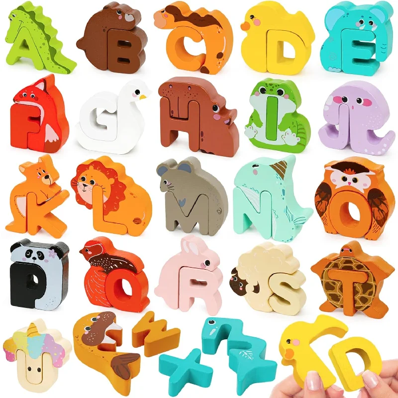 Wooden Alphabet Puzzle Abc Letter Animals Puzzles For Toddlers Montessori S