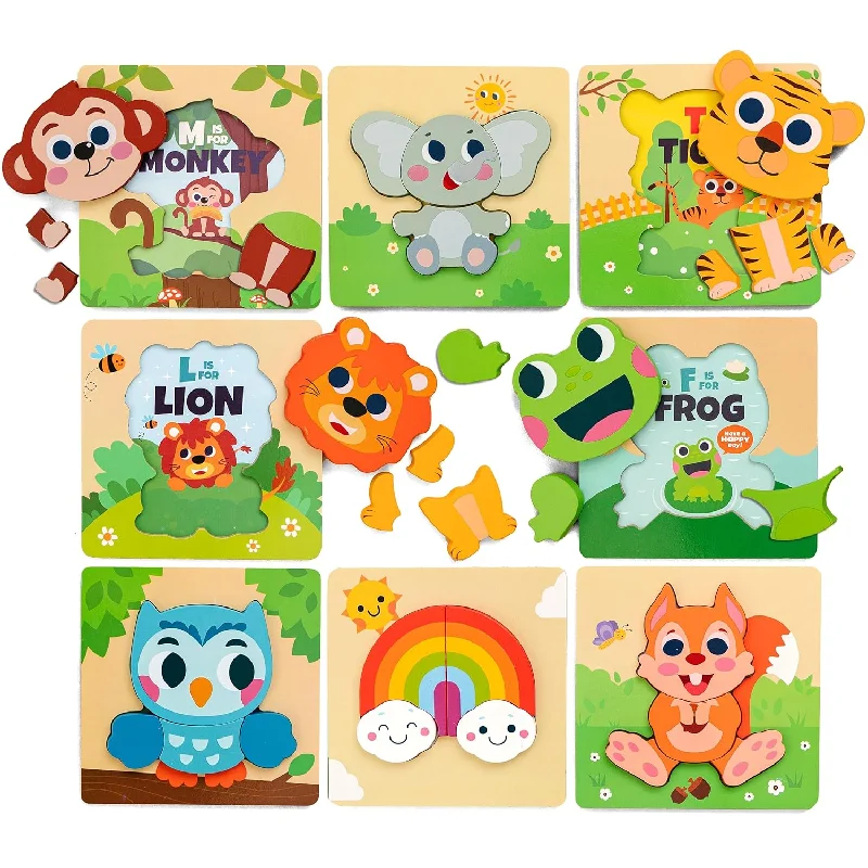 Wooden Animal Puzzles For Toddlers Ages 1 3, 8Pcs Montessori Toys For 1 2 3+ Y