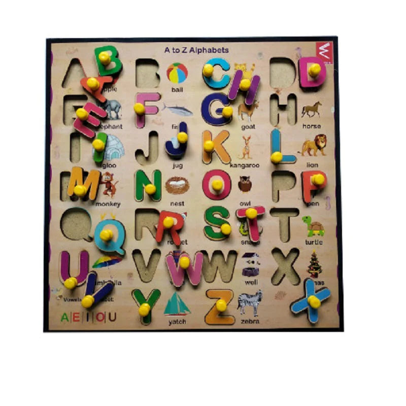 Wooden Capital Alphabet Learning Educational Knob Tray (12 Inches)