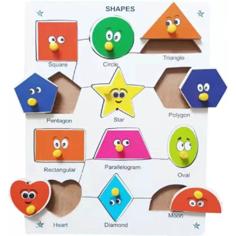 Wooden Colorful Shapes  Board  with Knobs