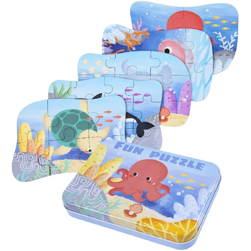 Wooden Floor Puzzles Set For Toddler Age 2 4 Easy 5 Pack 4 To 12 Pcs Large