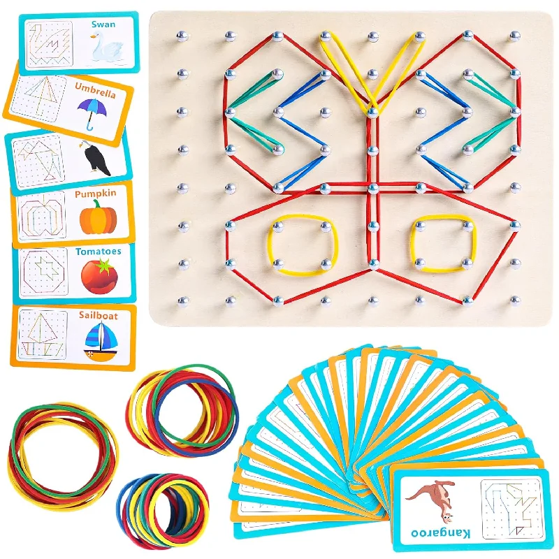 Wooden Geoboard, Graphical Educational Toy Montessori Toys For Kids 8X8 Bra