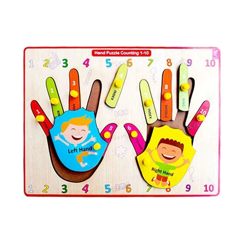 Wooden Hand Finger learning and counting Educational Knob Tray